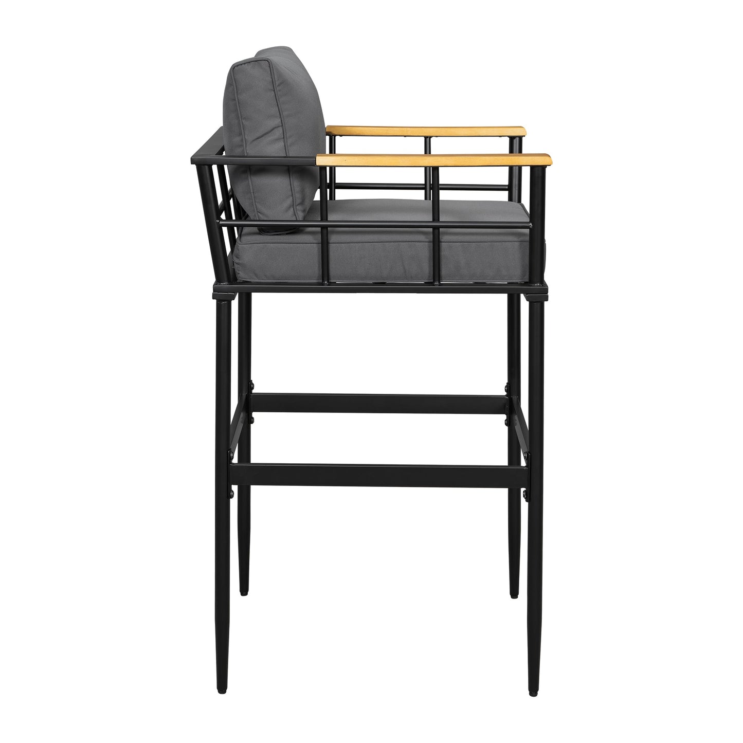 Iron Outdoor Dining Set With Acacia Wood Armrest Suitable for Patio, Balcony or Backyard