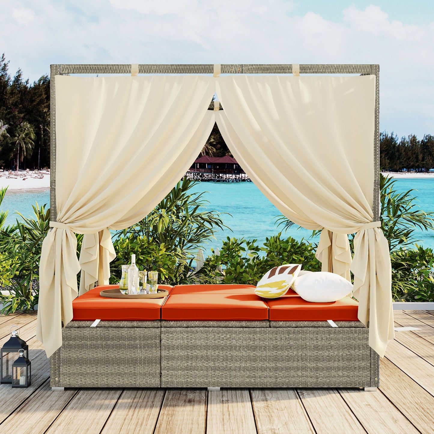 Adjustable Sun Bed With Curtain,High Comfort,With 3 Colors