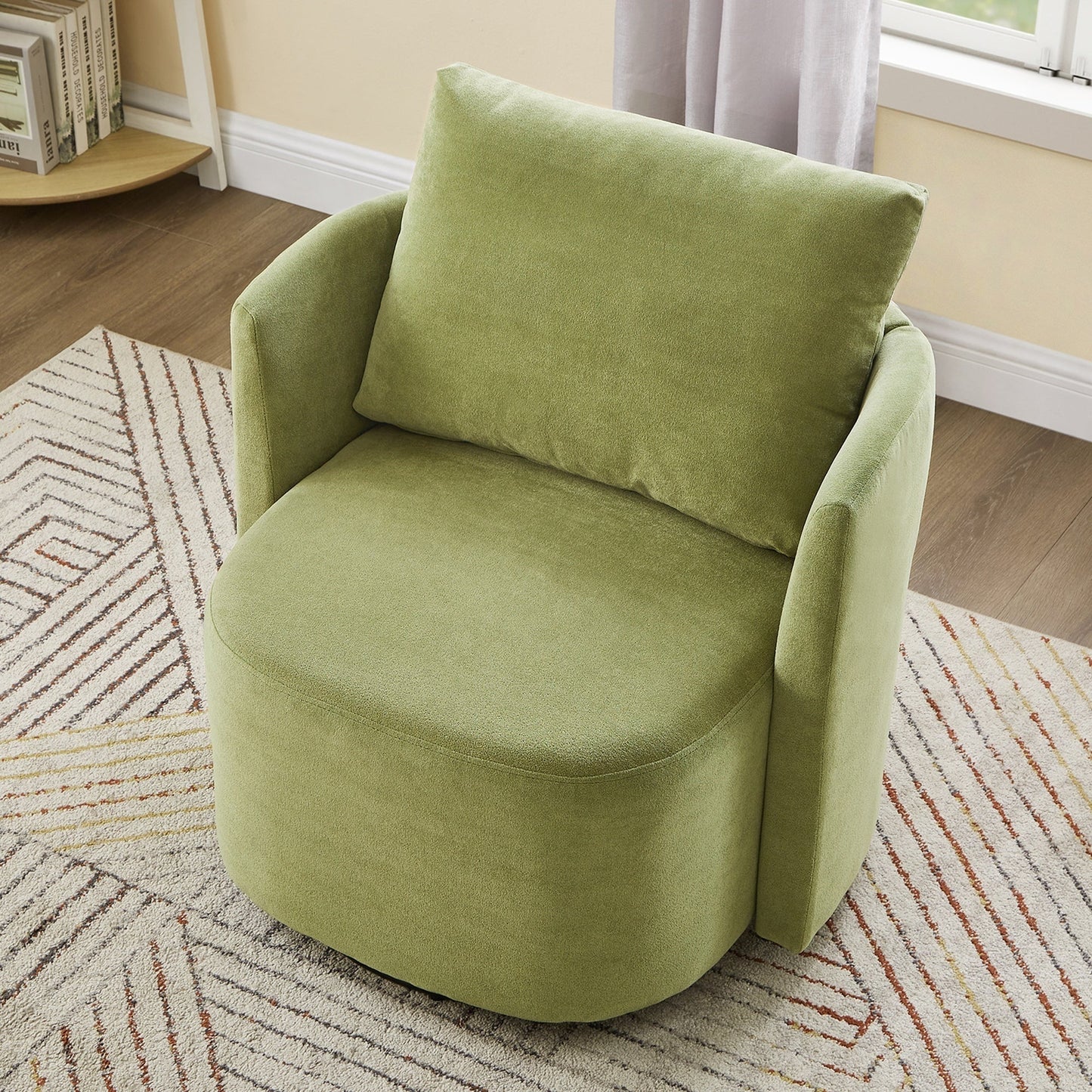 360° Swivel Chair, 29.9' Accent Barrel Armchair, Upholstered With Curved Design, Green Chenille, for Living Room and Off