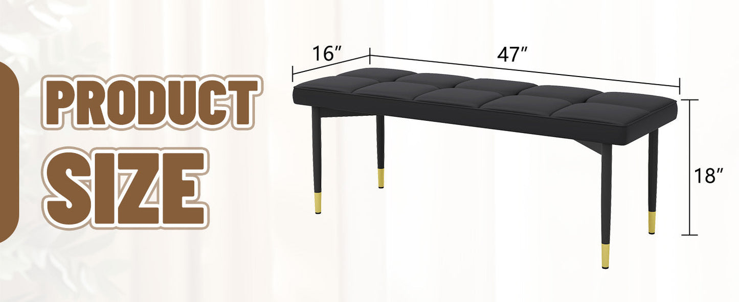 47*16 Inch Multifunctional Black Shoe Bench - Faux PU Cushion, Sturdy Metal Legs With Gold Accents.Suitable for Bedroom,