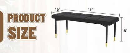 47*16 Inch Multifunctional Black Shoe Bench - Faux PU Cushion, Sturdy Metal Legs With Gold Accents.Suitable for Bedroom,