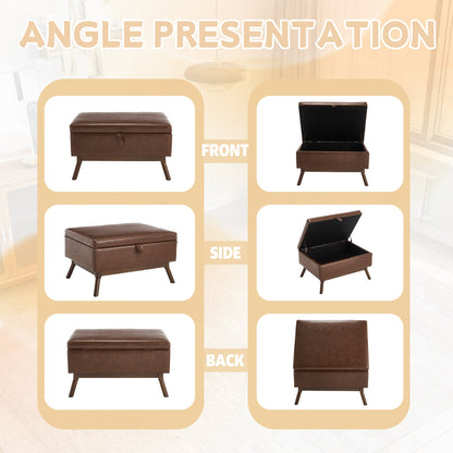 Mid-Century Modern Square Coffee Table Storage Bench, Assembled, Suitable for Living Room, Entryway and Family Room, Use