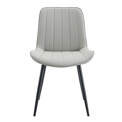 Ergonomic PU Leather Dining Chair Set With Extended Seat Cushion, Metal Legs, Black/Gray