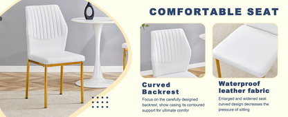 Table and Chair Set.39.7 Inch Diameter Modern Luxury Glass Dining Table and Chair Set - Gold Metal Legs.Paired With 4 WH