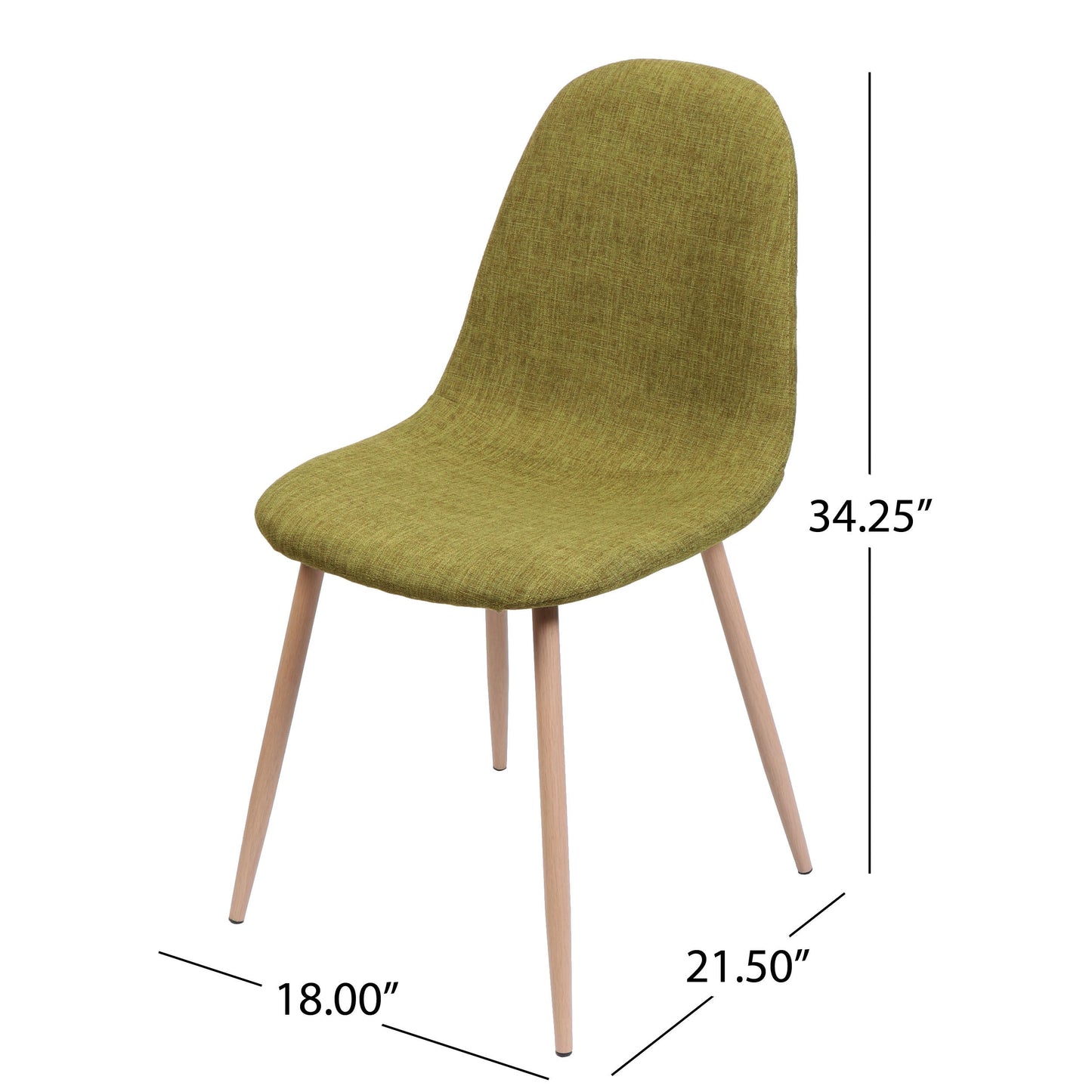 Elegant Dining Chair Set of 2 With Green Fabric and Light Walnut Finish