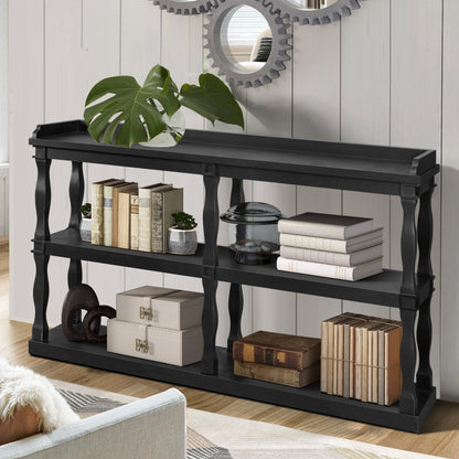 Console Table With 3-Tier Open Storage Spaces and Roman Column Effect Support Legs,Narrow Sofa Entry Table for Living Ro