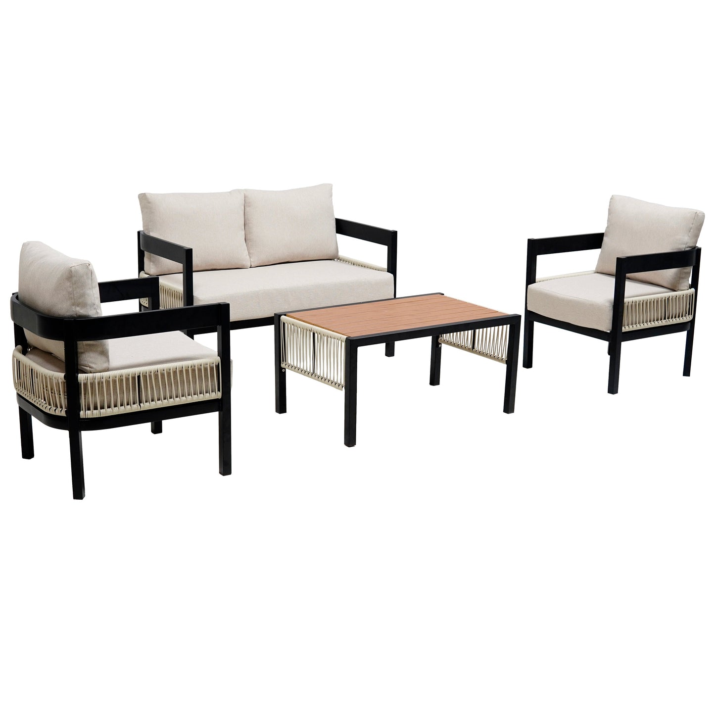 Multi-Person Outdoor Iron Sofa Set With a Table, Rattan Decoration, Waterproof, Rust-Proof, Suitable for Garden, Lawn Us