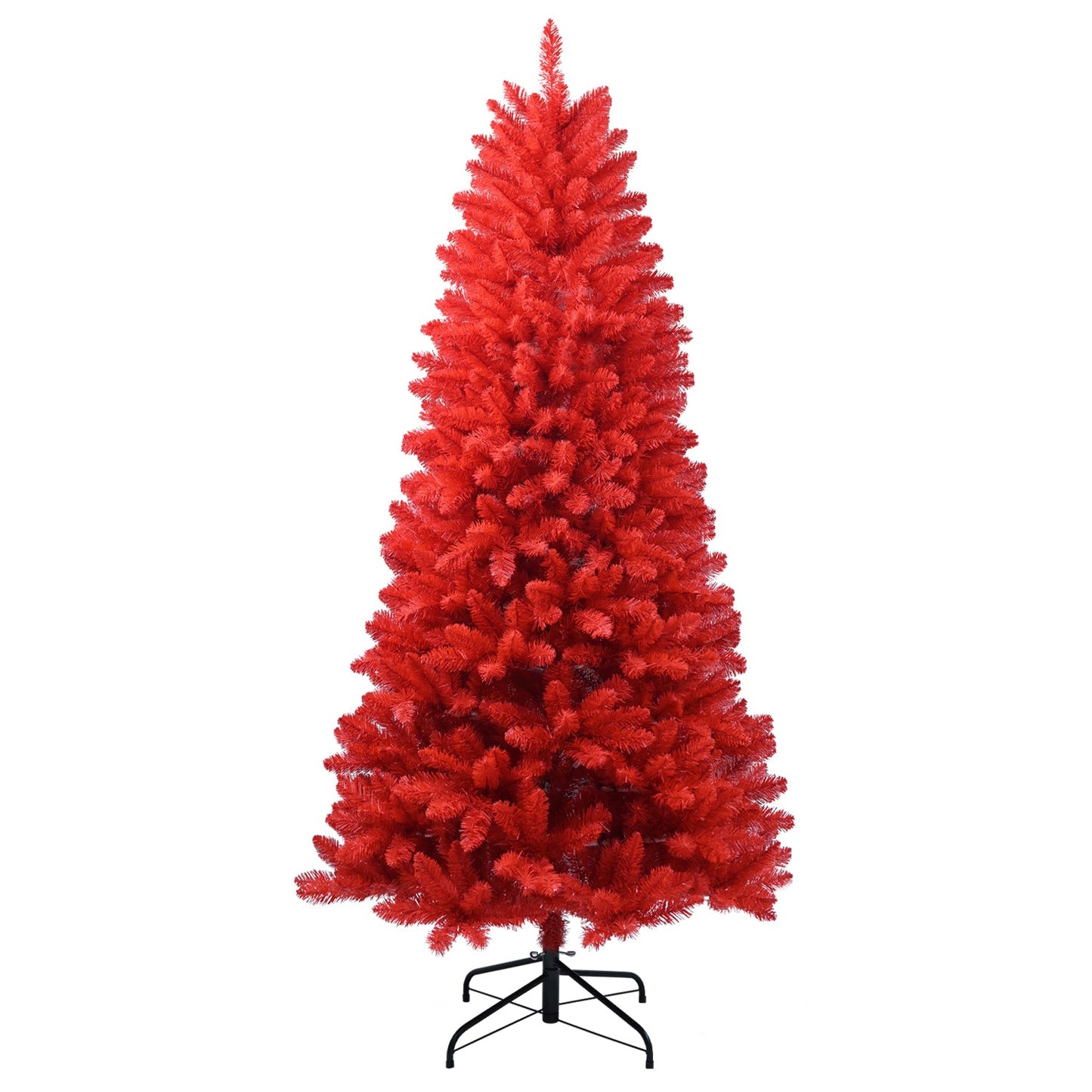 5FT Red Christmas Tree – Pure Red PVC Tree With 624 Tips, Hinged Branches for Easy Setup, Stable Metal Stand, Bold Holid