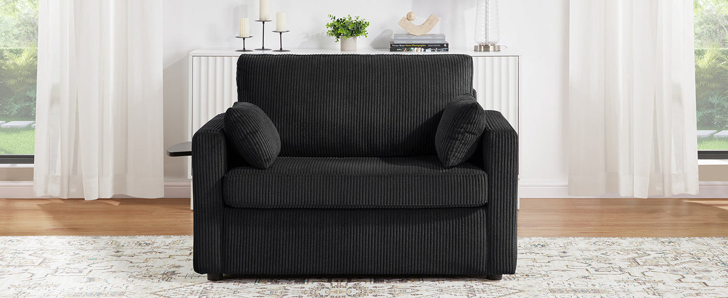 Twin Size Sofa Bed 47.2' Sleeper Sofa Loveseat With Foldable Mattress, Side Table, Storage Pocket, USB Ports, Black Cord