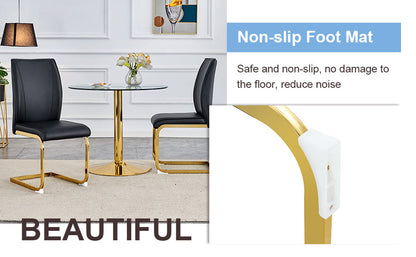 Luxury Simple Arch Chair - Set of 4 BLACK PU Material High Resilience Dining Chair With Arched Metal Gold Leg.W1151P1548