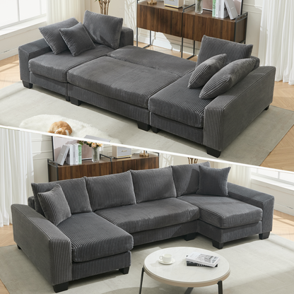 114' Sleeper Sofa,U Shaped Sofa , Pull Out Bed,Convertible Oversize 2 in 1 Sleeper Sofa, Living Room,Upholstery Sofa Bed