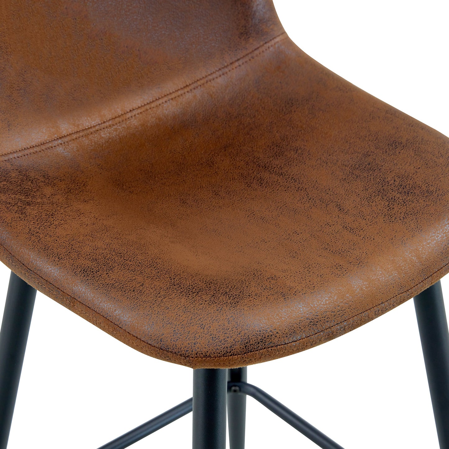 Brown Techno-Fabric Bar Chair Set - Two Pieces, Rounded Backrest, Black Metal Legs, Multiple Colors