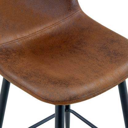 Brown Techno-Fabric Bar Chair Set - Two Pieces, Rounded Backrest, Black Metal Legs, Multiple Colors