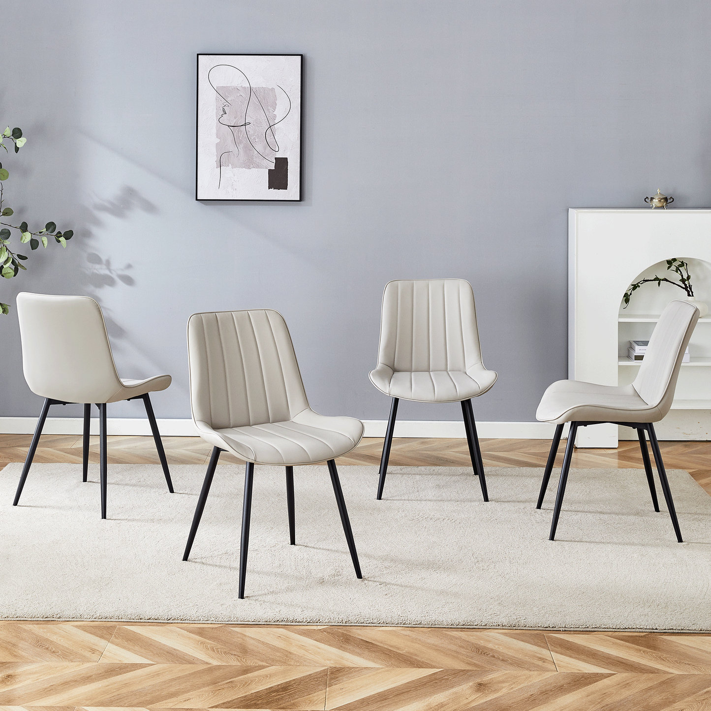 Ergonomic PU Leather Dining Chair Set With Extended Seat Cushion, Metal Legs, Black/Gray