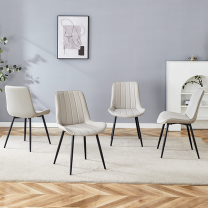 Ergonomic PU Leather Dining Chair Set With Extended Seat Cushion, Metal Legs, Black/Gray