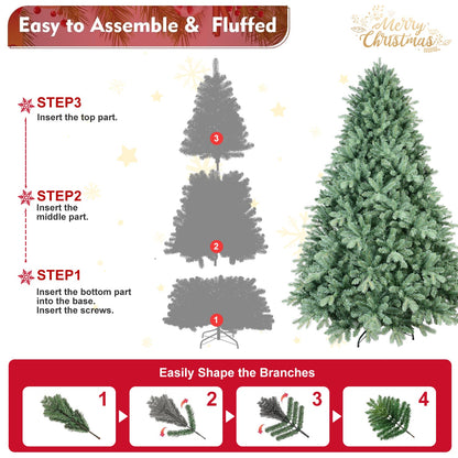 7.5FT Blue-Green Tint Christmas Tree With 2908 PE+PVC Tips – Unique Full-Bodied Tree With Hinged Branches, Easy Assembly
