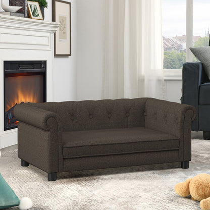 Elegant Rectangular Pet Bed for Small and Medium Dogs, Durable Elevated Dog Sofa Bed, Modern Linen Fabric - Dark Brown