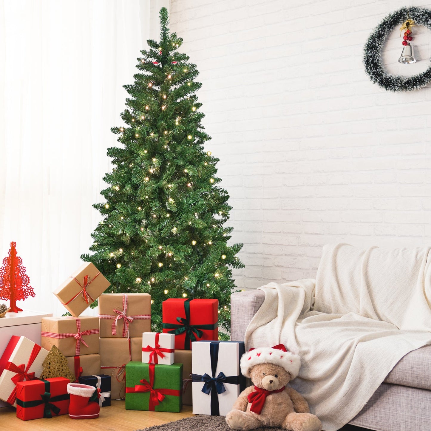 9ft Green Christmas Tree With 620 WiFi-Controlled RGB LED Lights, 1721 PVC Tips, 38 Light Functions, Music Sync, Hinged