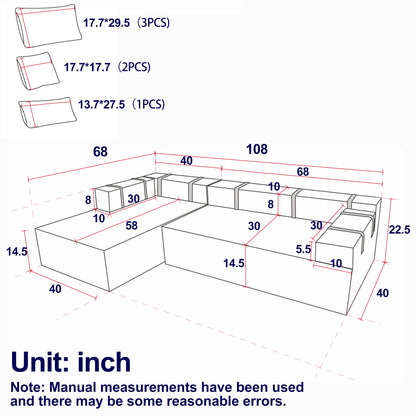 Modern Chenille Upholstered Sectional Sofa Couch Set,Modular 108' L Shaped Sectional Living Room Sofa Set With 6 Pillows