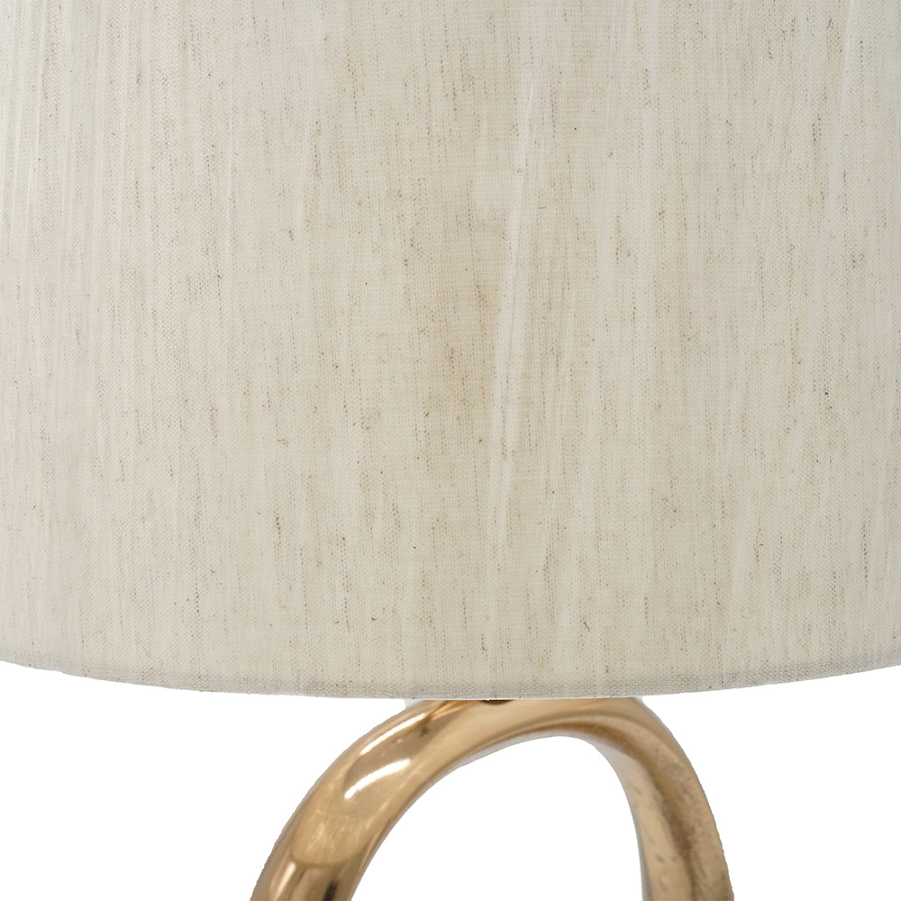 D14x28.5' Oval Shape Cut Out Metal Table Lamp With Cream Linen Shade