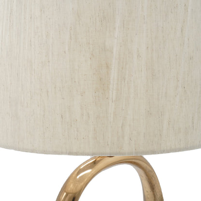 D14x28.5' Oval Shape Cut Out Metal Table Lamp With Cream Linen Shade
