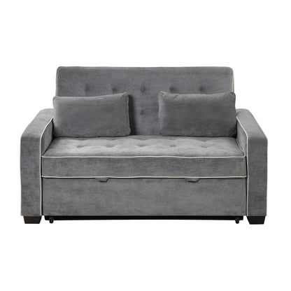 61.4' Upholstered Sleeper Bed, Pull Out Sofa Bed Couch Attached Two Throw Pillows, Dual USB Charging Port and Adjustable