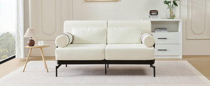 Modern Loveseat Sofa 59' Couch With Flexible USB Ports, Unique Cylindrical Armrests, Beige Chenille