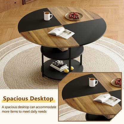 Table and Chair set.A 47.3-Inch Diameter Modern Splicing Circular Dining Table - Double-Layer storage.Paired With 4 Blac