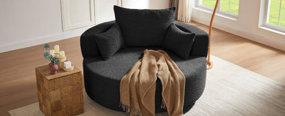 360° Swivel Accent Barrel Chair With Removable Pillows, Black Chenille, 56.3x56.3x36.5 Inches