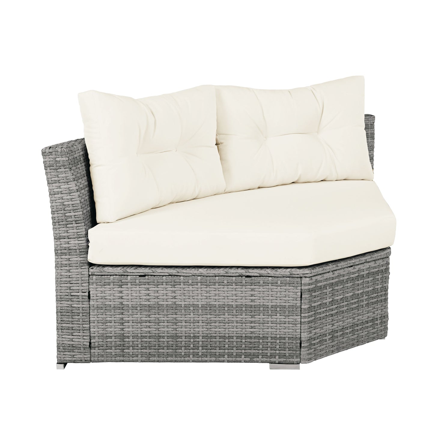 Patio Furniture Set Outdoor Daybed Rattan Sectional With Cushions and Center Table, Beige, Iron & Rattan, Multiple Sizes