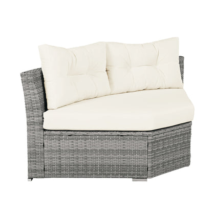 Patio Furniture Set Outdoor Daybed Rattan Sectional With Cushions and Center Table, Beige, Iron & Rattan, Multiple Sizes