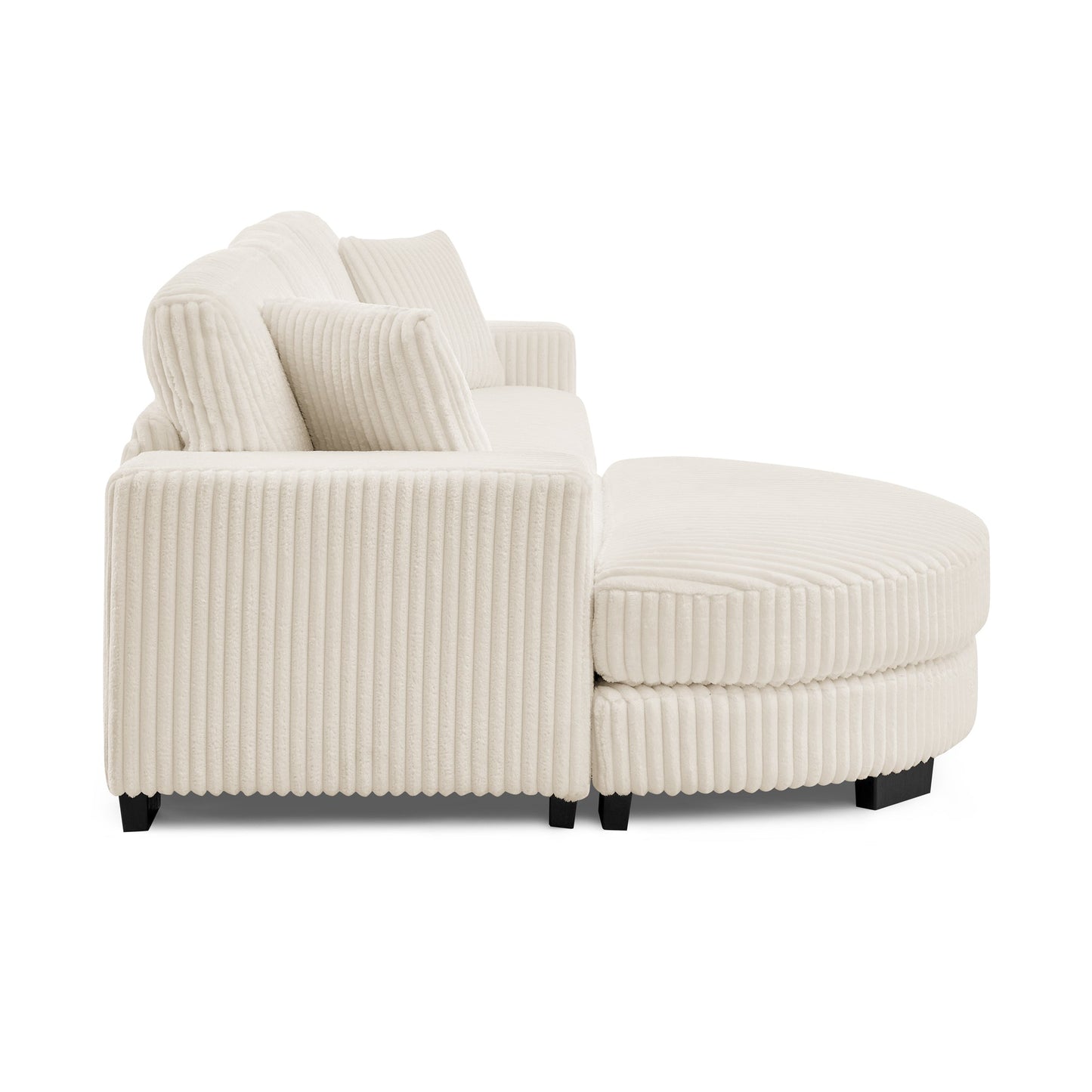 Corduroy Tufted Upholstered Sleeper Sectional Sofa, L-Shaped Modular Convertible Sofa ,The Arc-Shaped Footstool Can Be P