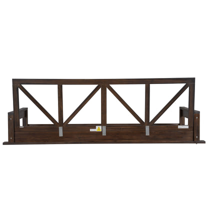 Acacia Wood Twin Size Patio Swing Bed Modern Porch Swing Hanging Bed Frame With 16.4ft Hemp Ropes for Garden,Backyard,Br