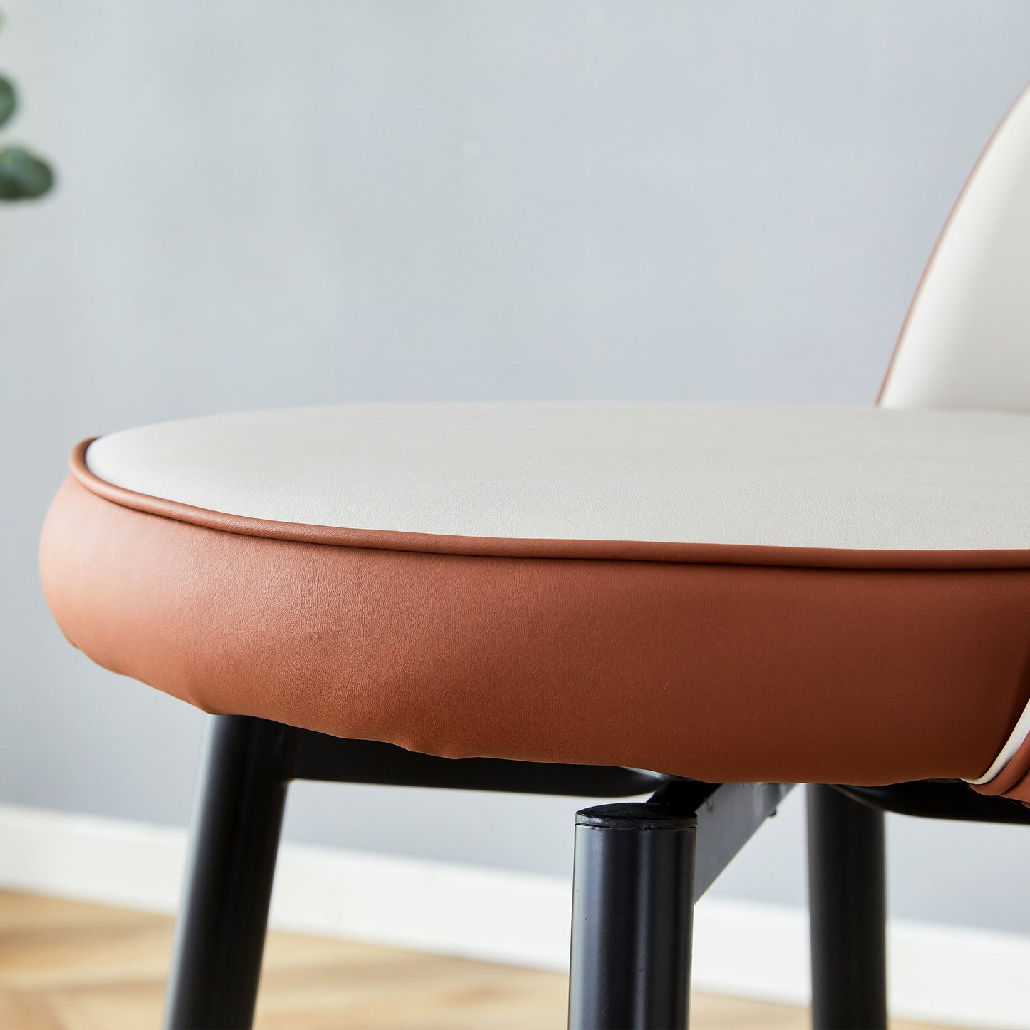 Modern Brown and Light Gray Spliced PU Upholstered Rotatable Bar Chair With Black Metal Legs for Dining Room and Kitchen