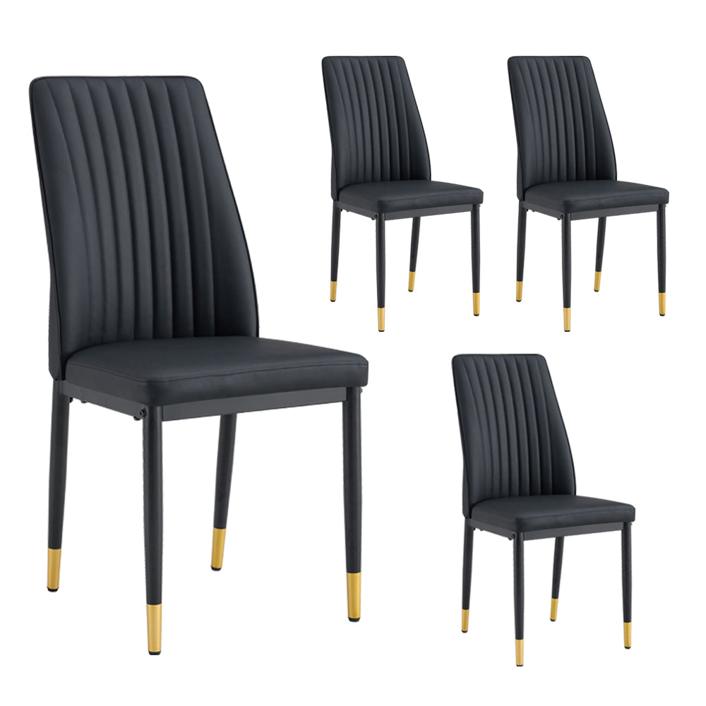 A Set of 4 Dining Chairs, Black Dining Chair Set, PU Material High Backrest Seats and Sturdy Leg Chairs, Suitable for Re