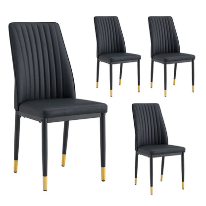 A Set of 4 Dining Chairs, Black Dining Chair Set, PU Material High Backrest Seats and Sturdy Leg Chairs, Suitable for Re