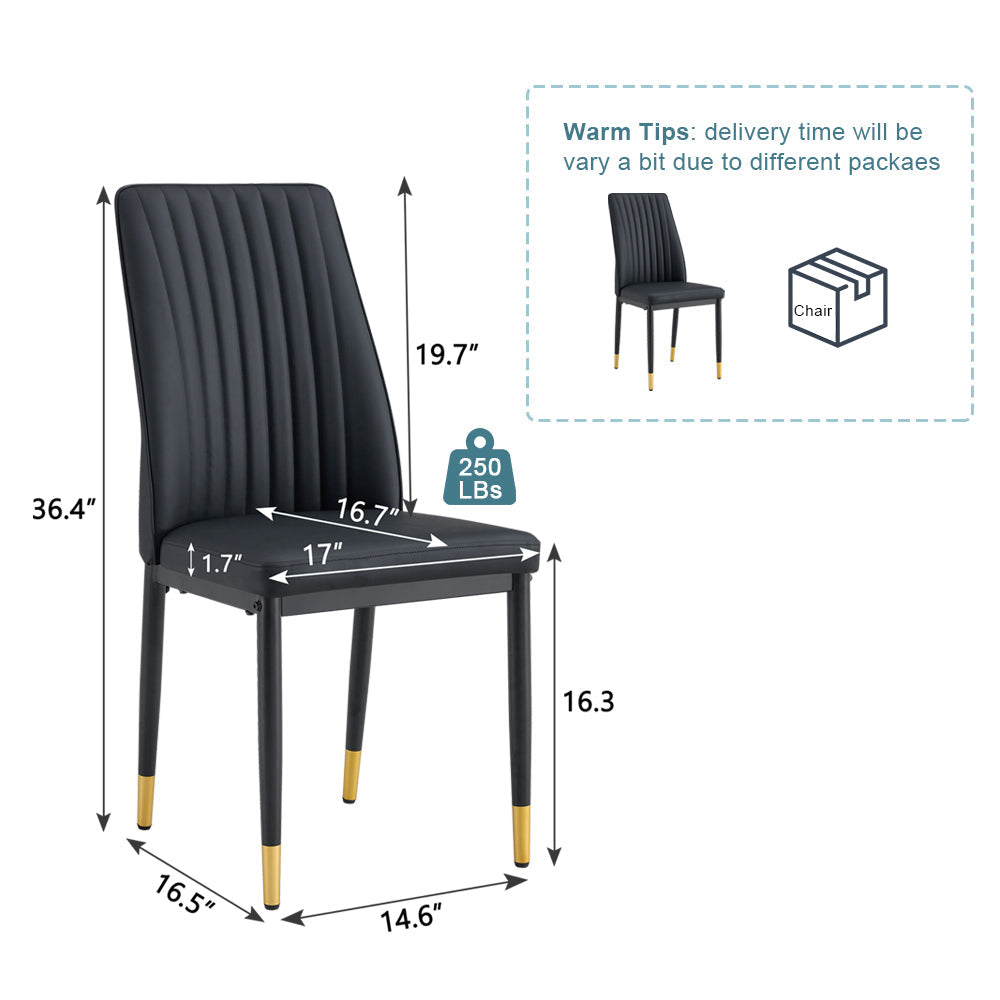 A Set of 4 Dining Chairs, Black Dining Chair Set, PU Material High Backrest Seats and Sturdy Leg Chairs, Suitable for Re