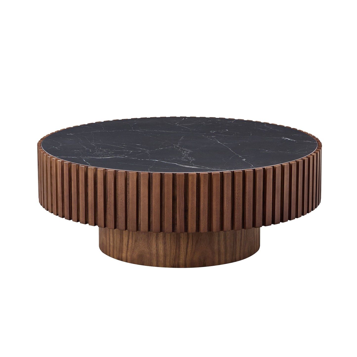 35.43'' Nesting Round Sintered Stone Tabletop Modern Drum Coffee Table Luxury Circle Coffee Table for Apartment Walnut
