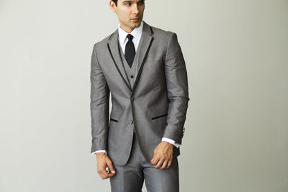Celio Grey & Black Slim Fit 3 Piece Tuxedo