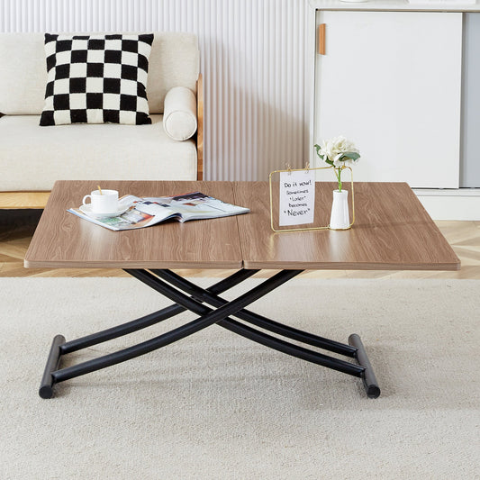 Modern Minimalist Multifunctional Lifting Table, With a 0.8-Inch Wood Grain Process Sticker Desktop and Black Metal Legs