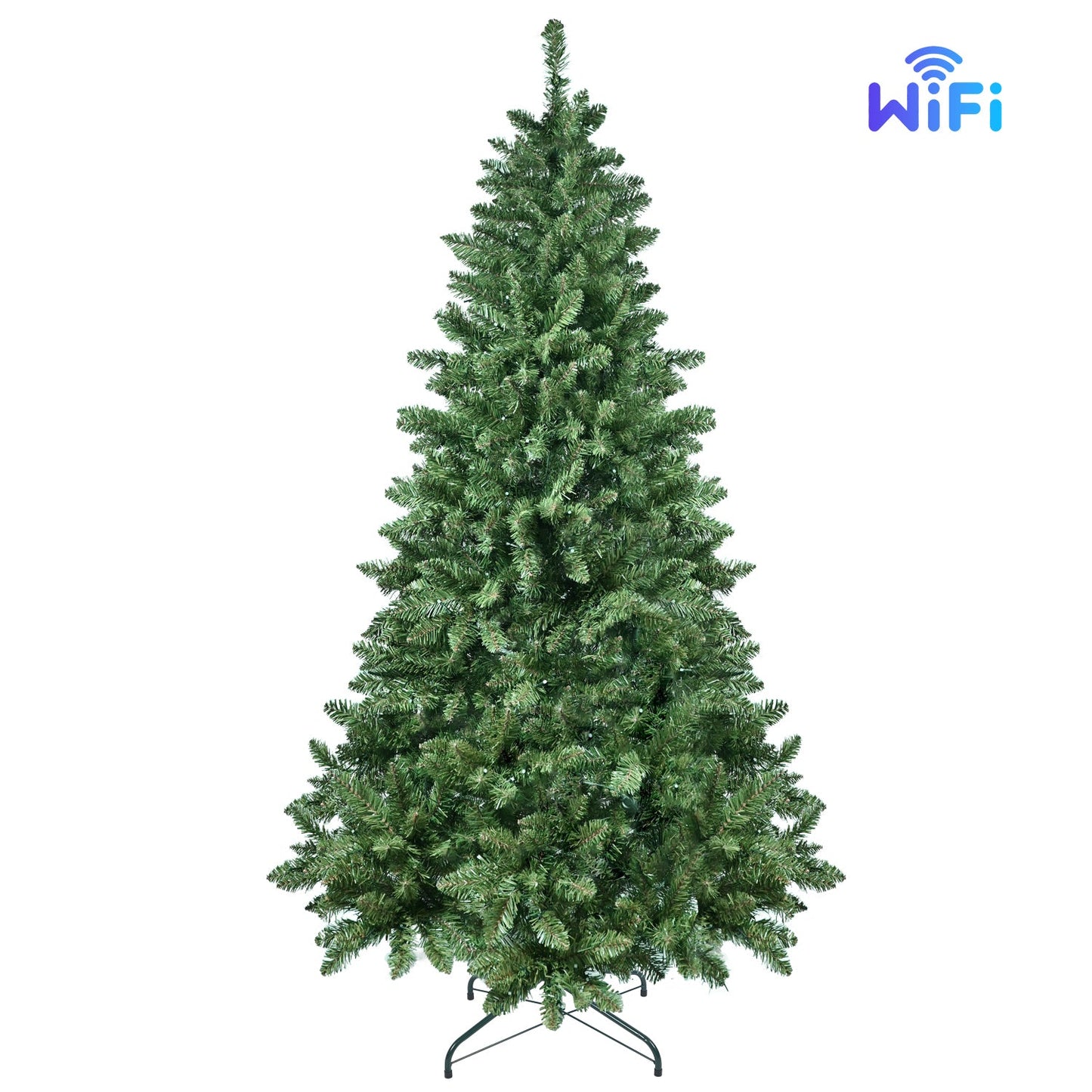 9ft Green Christmas Tree With 620 WiFi-Controlled RGB LED Lights, 1721 PVC Tips, 38 Light Functions, Music Sync, Hinged