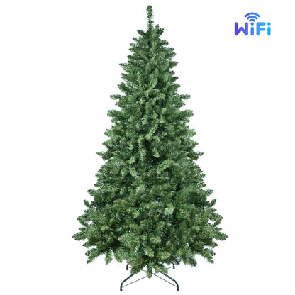 9ft Green Christmas Tree With 620 WiFi-Controlled RGB LED Lights, 1721 PVC Tips, 38 Light Functions, Music Sync, Hinged