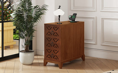 End Table With 3 Drawers, Corner Table With 2 Open Shelves, Tall Side Table for Bedroom and Corner, Walnut,Expect Arriva
