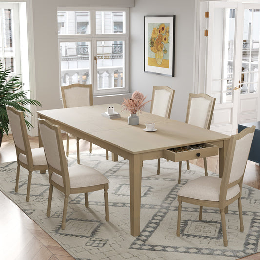 Rustic 7-Piece 78.1inch Extendable Dining Table Set With 18inch Removable Leaf, 6 Upholstered Dining Chairs, 2 Built-In