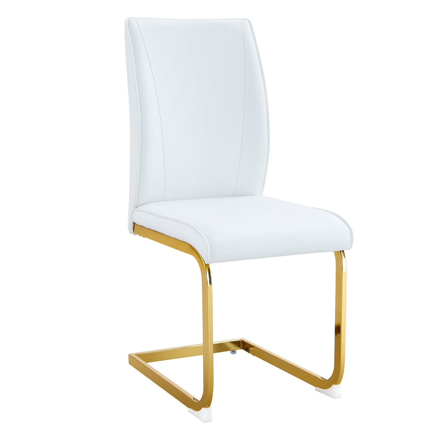 Luxury Simple Arch Chair Set of 2 - High Resilience Dining Chair With Arched Metal Gold Legs, White PU Material