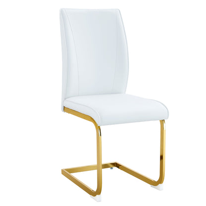 Luxury Simple Arch Chair Set of 2 - High Resilience Dining Chair With Arched Metal Gold Legs, White PU Material