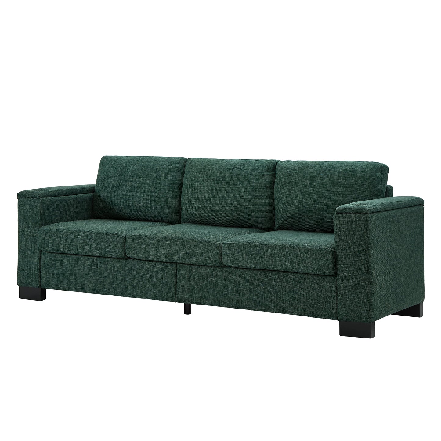 93.7' Modern Style Living Room Sofa Fabric Couch,Square Arm Sofa With Cup Holder,Storage Sofa,Upholstered Polyester Gree