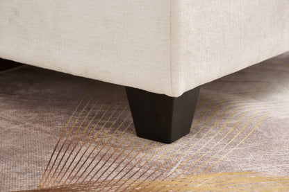 51' Oversize Chaise Lounge Chair With Ottoman and Storage  Upholstered Soft Chenille Beige