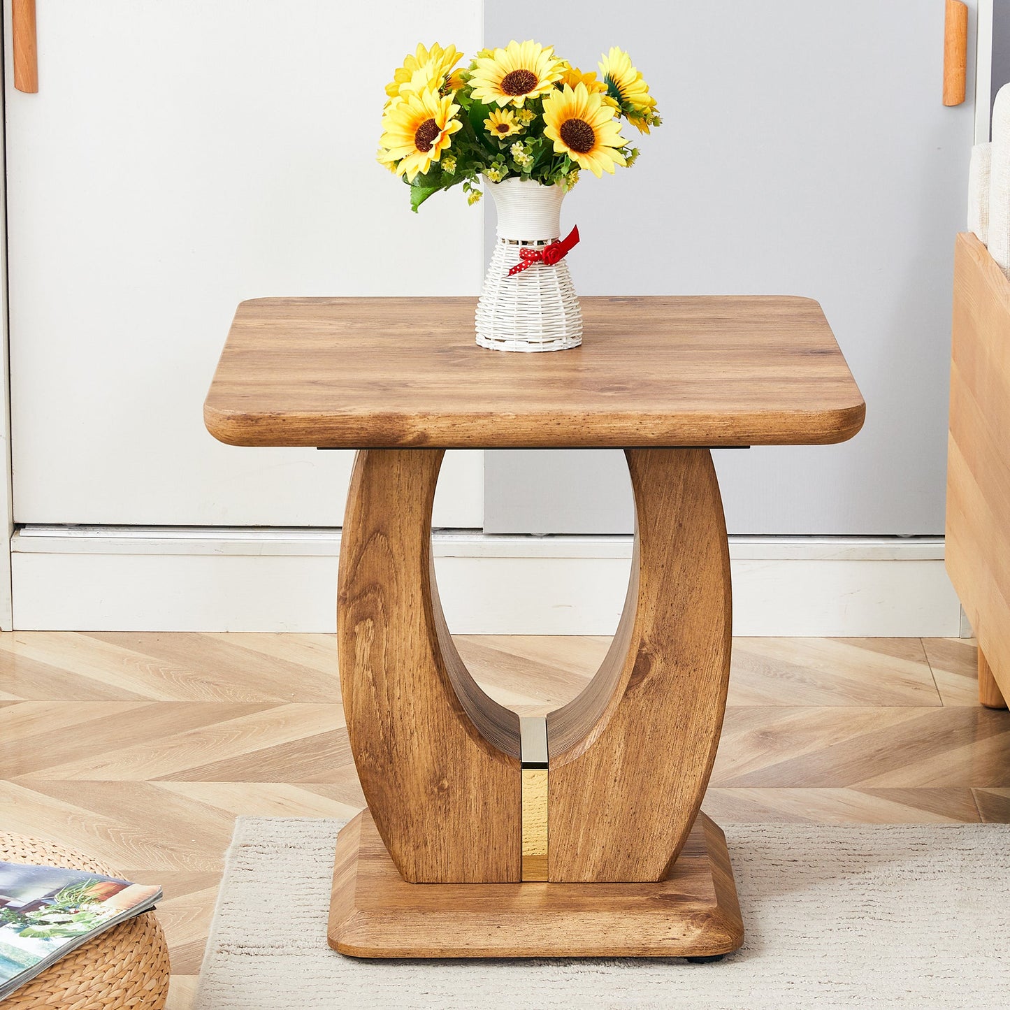 Modern Minimalist Wood Texture Sticker-Patterned MDF Square Coffee Table. Add a Quiet and Cozy Atmosphere to Your home.W