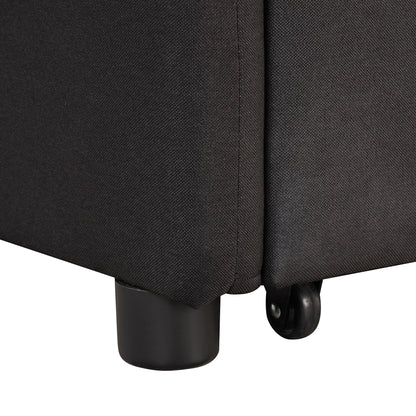 3-In-1 Pull Out Sofa Sleeper With Wing Table and USB Charge, Black Linen Upholstery, Iron Frame